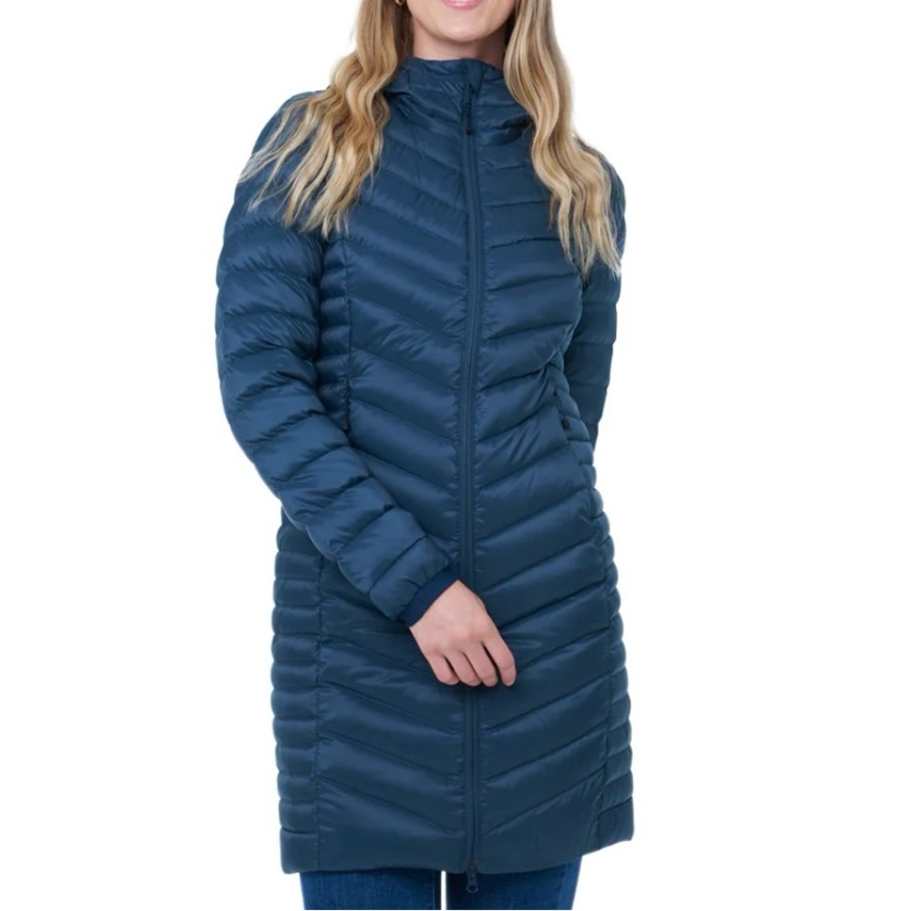 Woods Women's Blue Long Down Quilted Puffer Coat